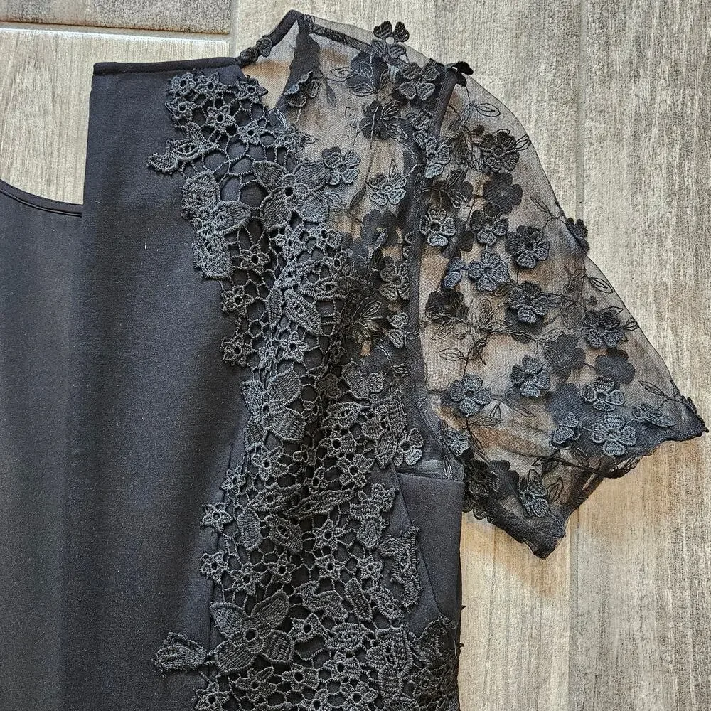 Elie Tahari Dress Womens 6 Yadira Lace Appliqué Sheath Evening Elegance Blacktie